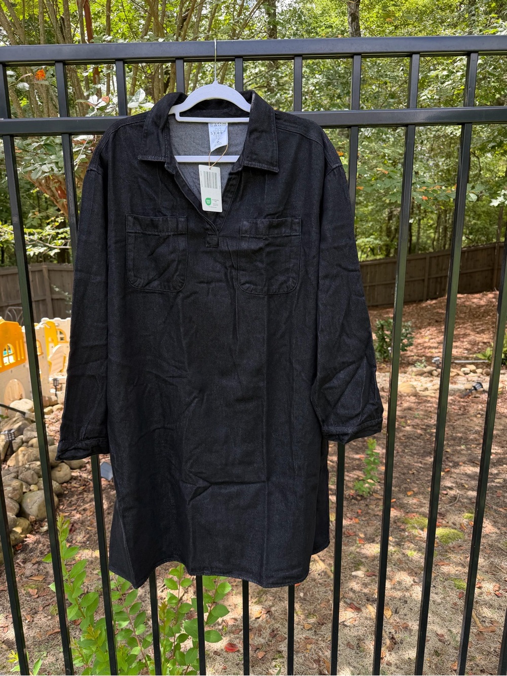 Women’s Black V-Neck Long-Sleeve Denim Dress XL NWT